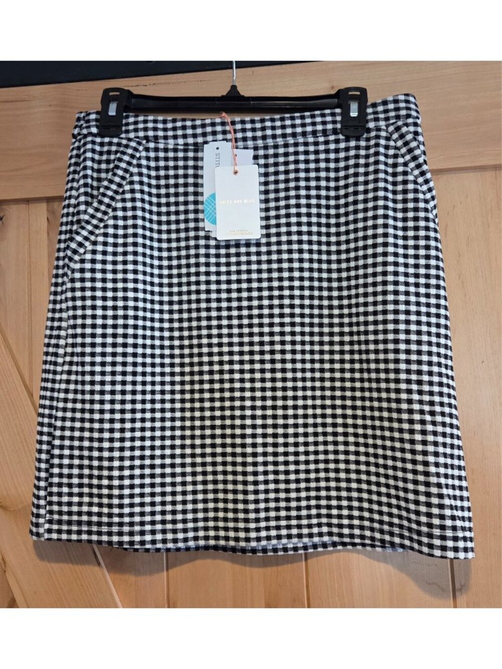 New! Skies are Blue Size L Cadence Skirt Black White Check Knee Length